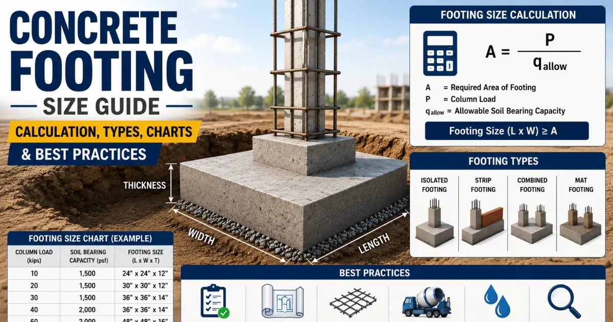 Concrete Footing Size Guide: Calculation, Types, Charts & Best Practices