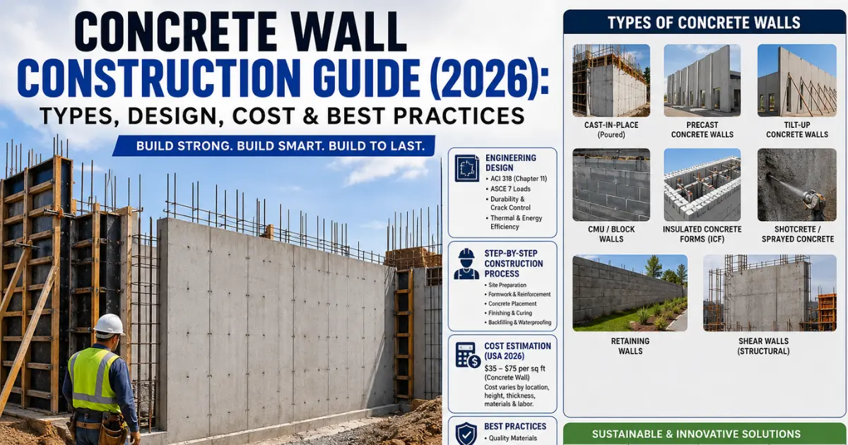 Concrete Wall Construction Guide (2026): Types, Design, Cost & Best Practices
