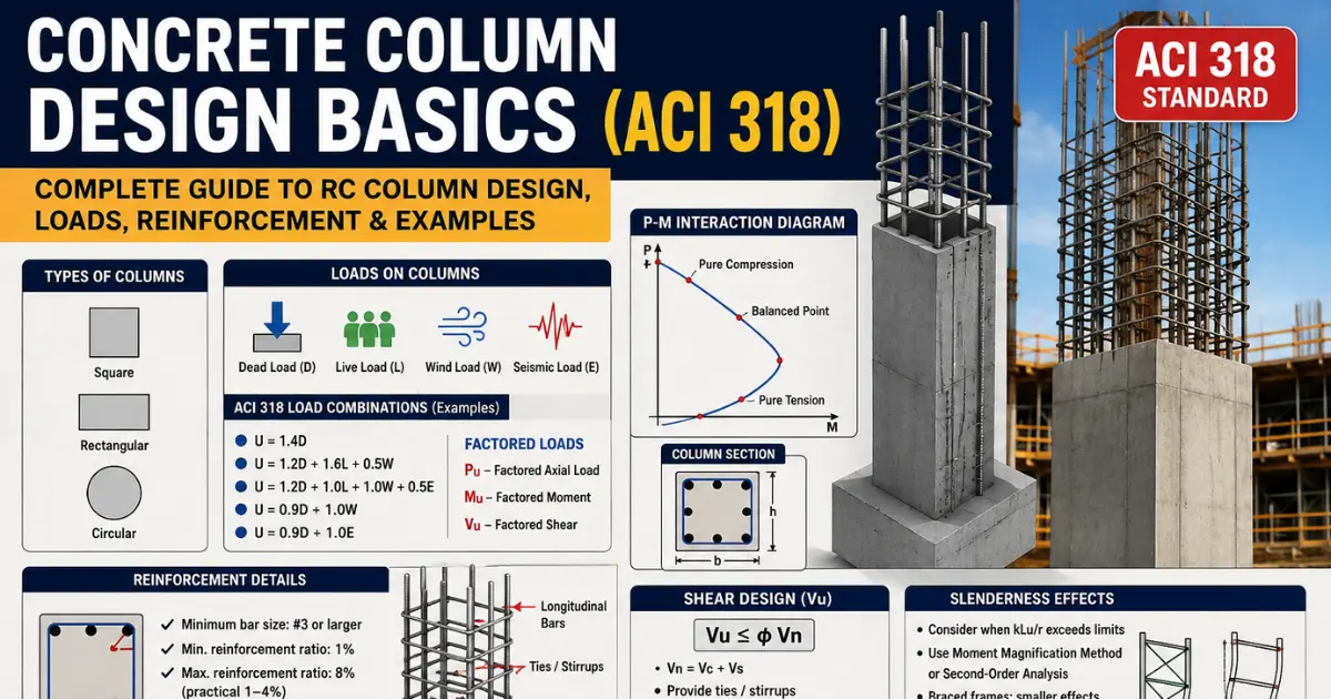 Concrete Column Design Basics (ACI 318): Complete Guide to RC Column Design, Loads, Reinforcement & Examples