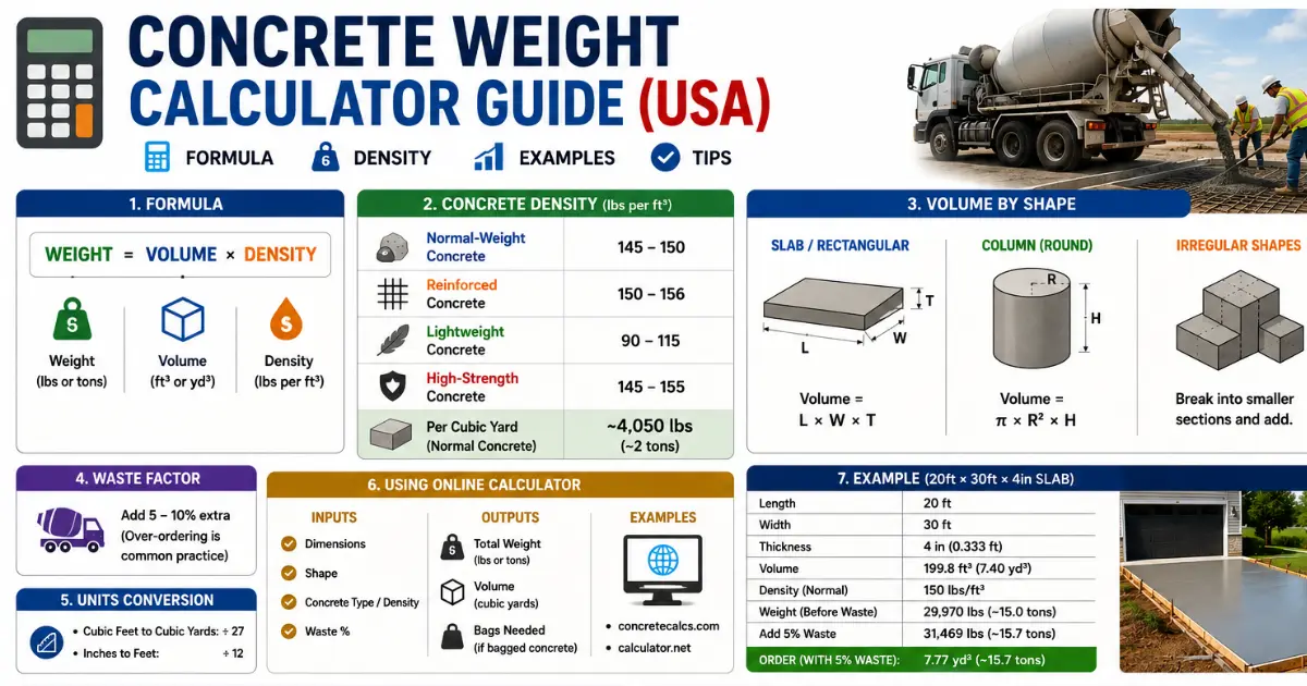 Concrete Weight Calculator Guide: Formula, Density & Weight Chart